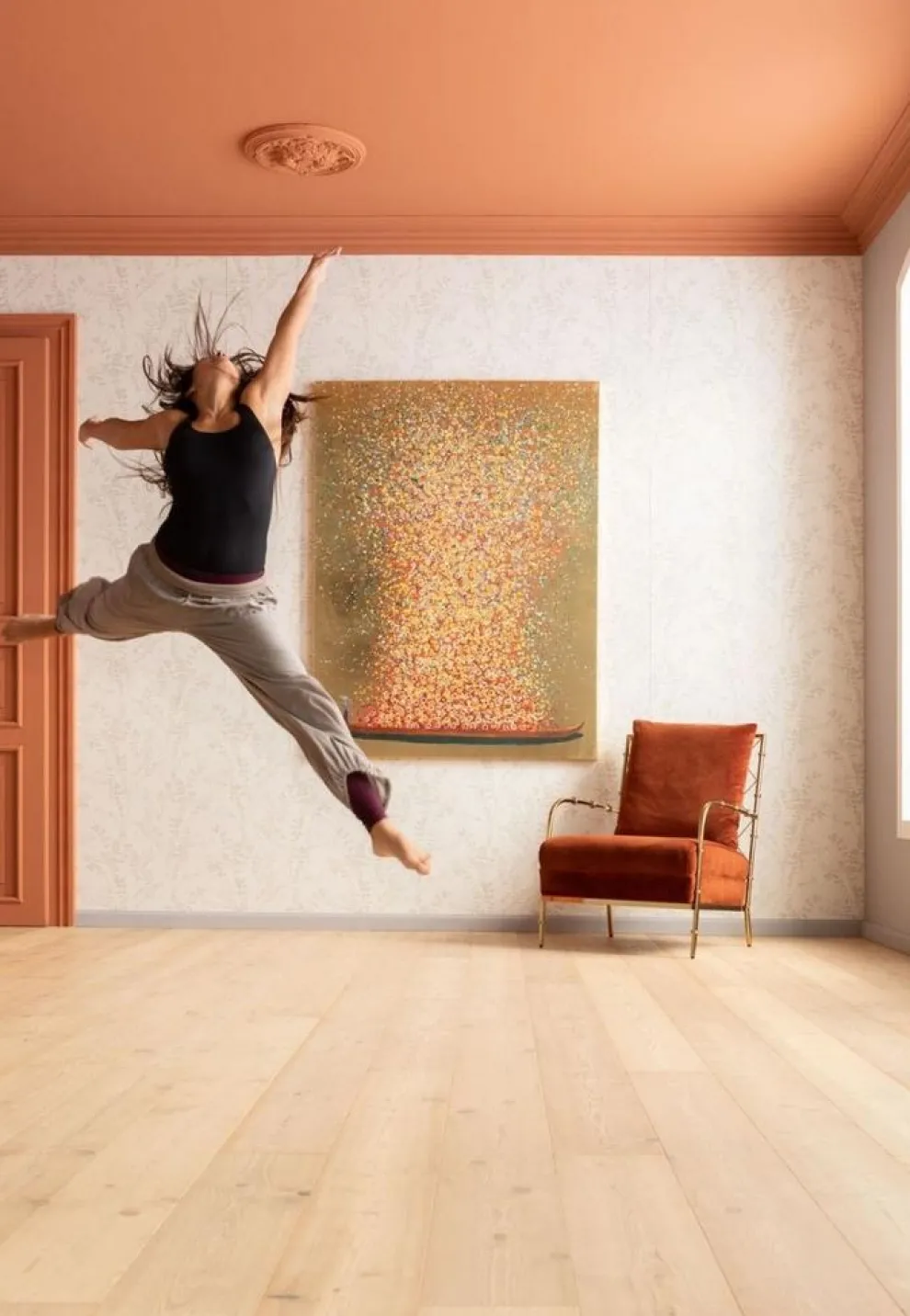 Schilderij Touched Flower Boat Goud-rood 100x80cm