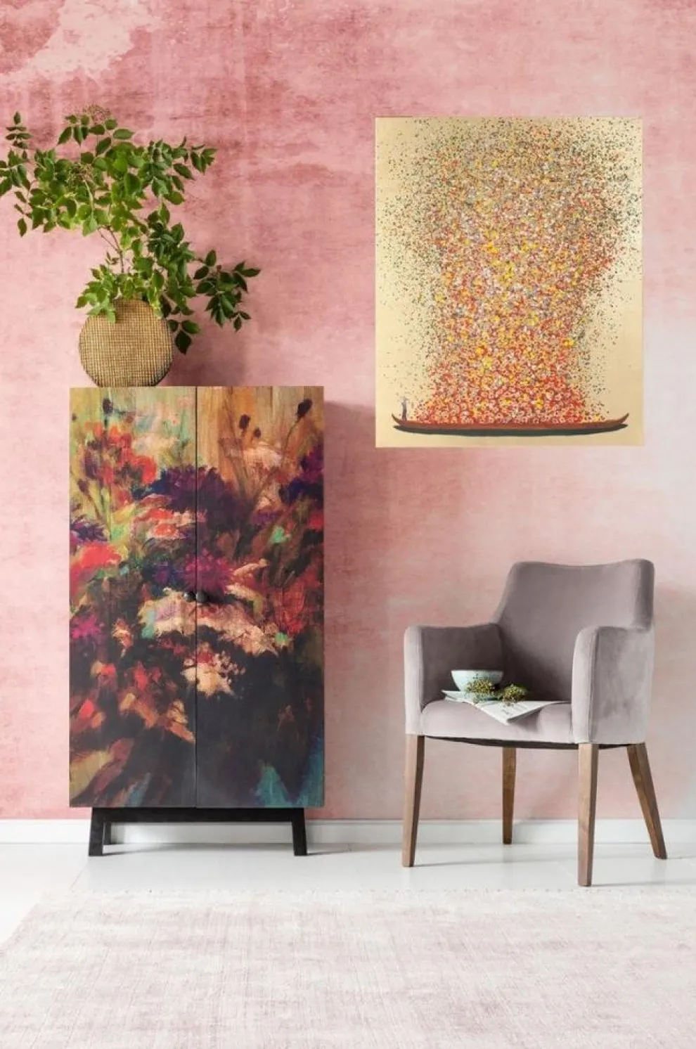 Schilderij Touched Flower Boat Goud-rood 100x80cm