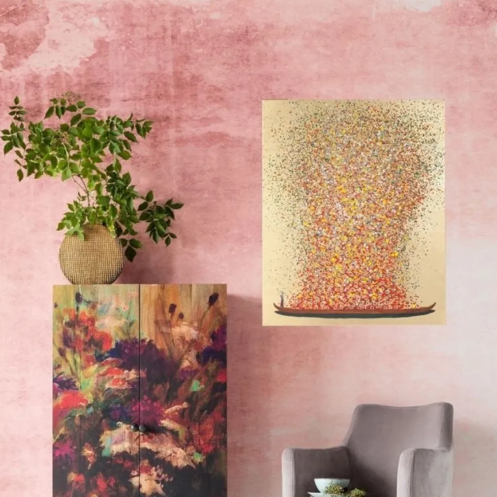 Schilderij Touched Flower Boat Goud-rood 100x80cm