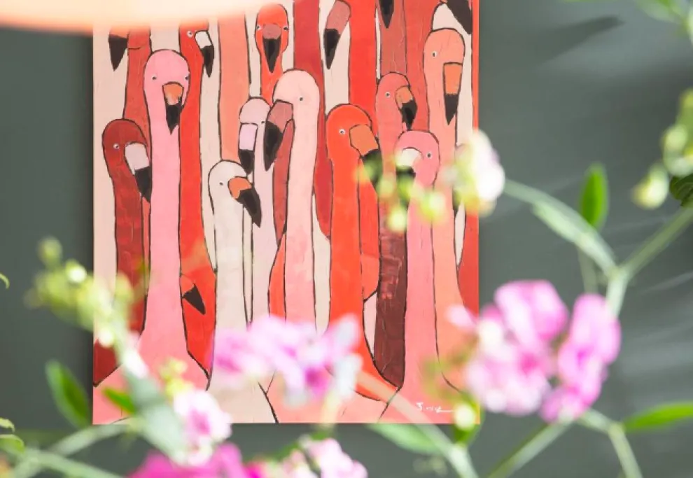 Schilderij Touched Flamingo Meeting 120x90cm