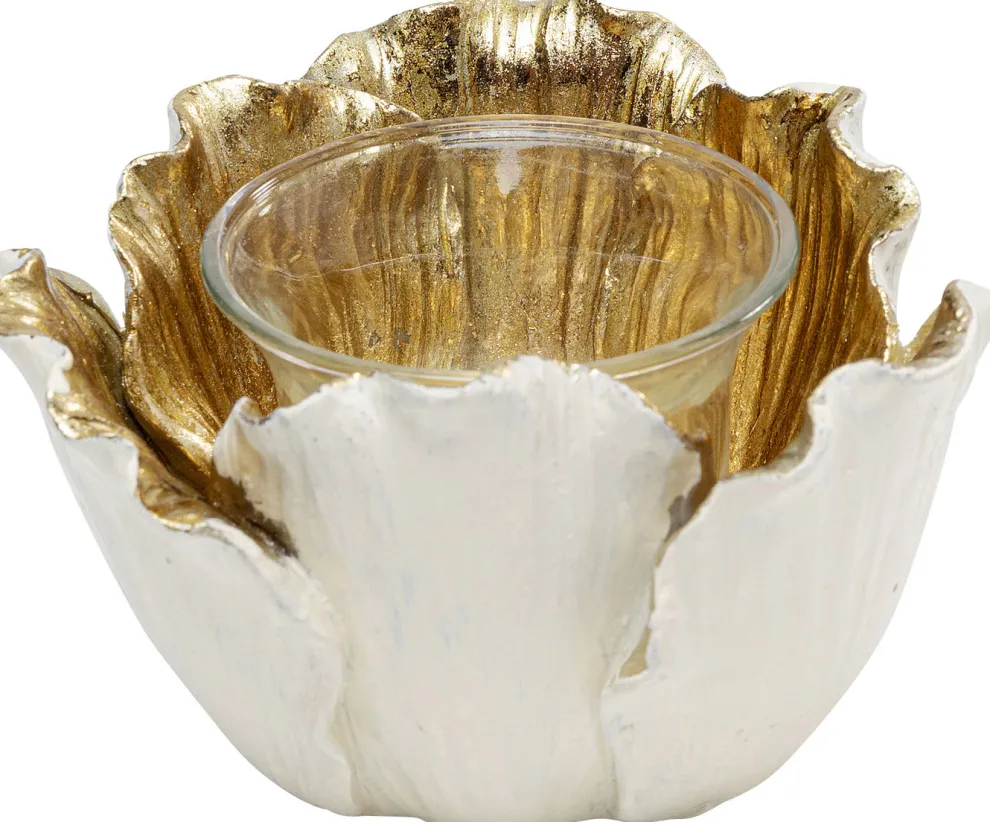 Theelichthouder Flower Bloom Creme Goud Ø10cm