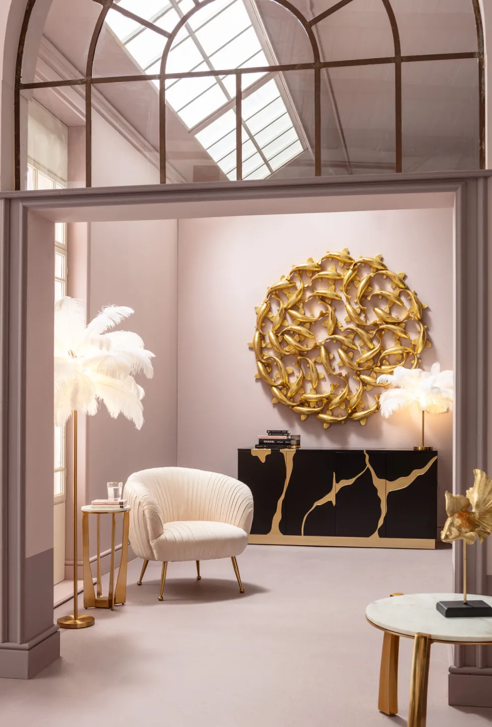 Vloerlamp Feather Palm White 165cm