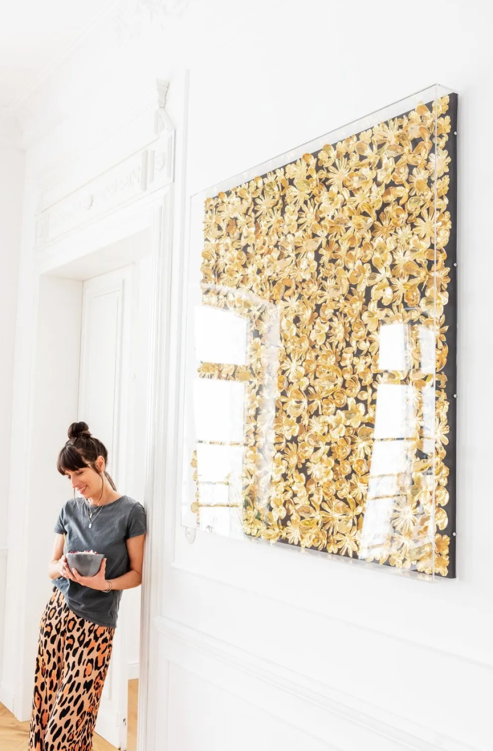 Wanddecoratie Gold Flower 120x120cm