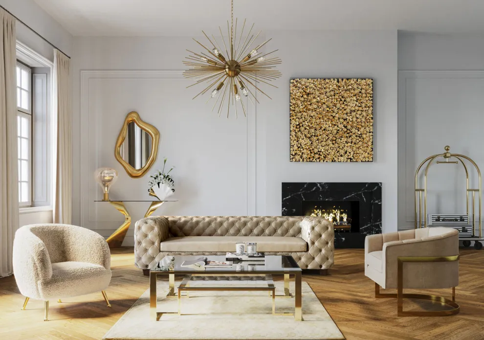 Wanddecoratie Gold Flower 120x120cm