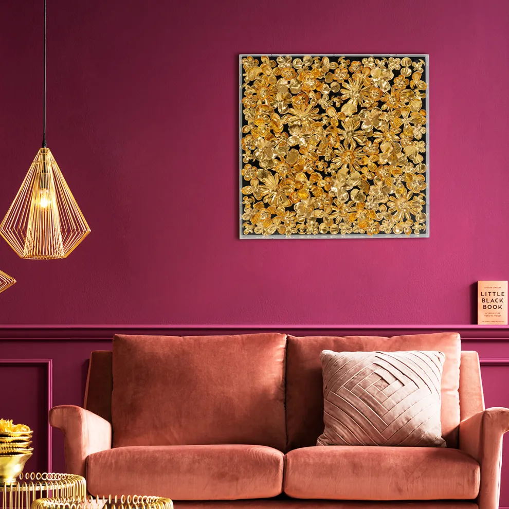 Wanddecoratie Gold Flower 60x60cm