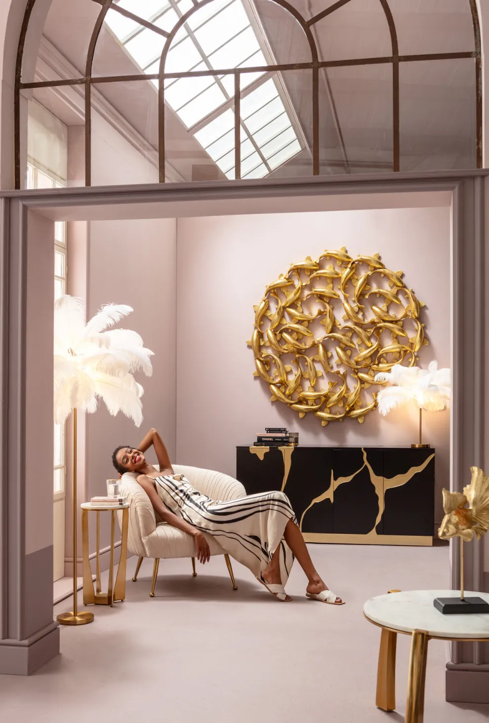 Wanddecoratie School Of Koi Gold Ø160cm