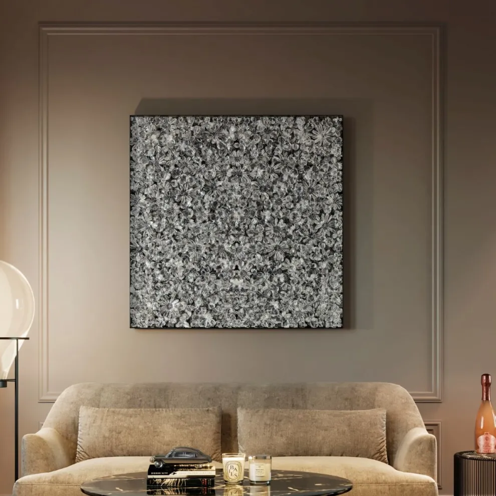 Wanddecoratie Silver Flower 100x100cm