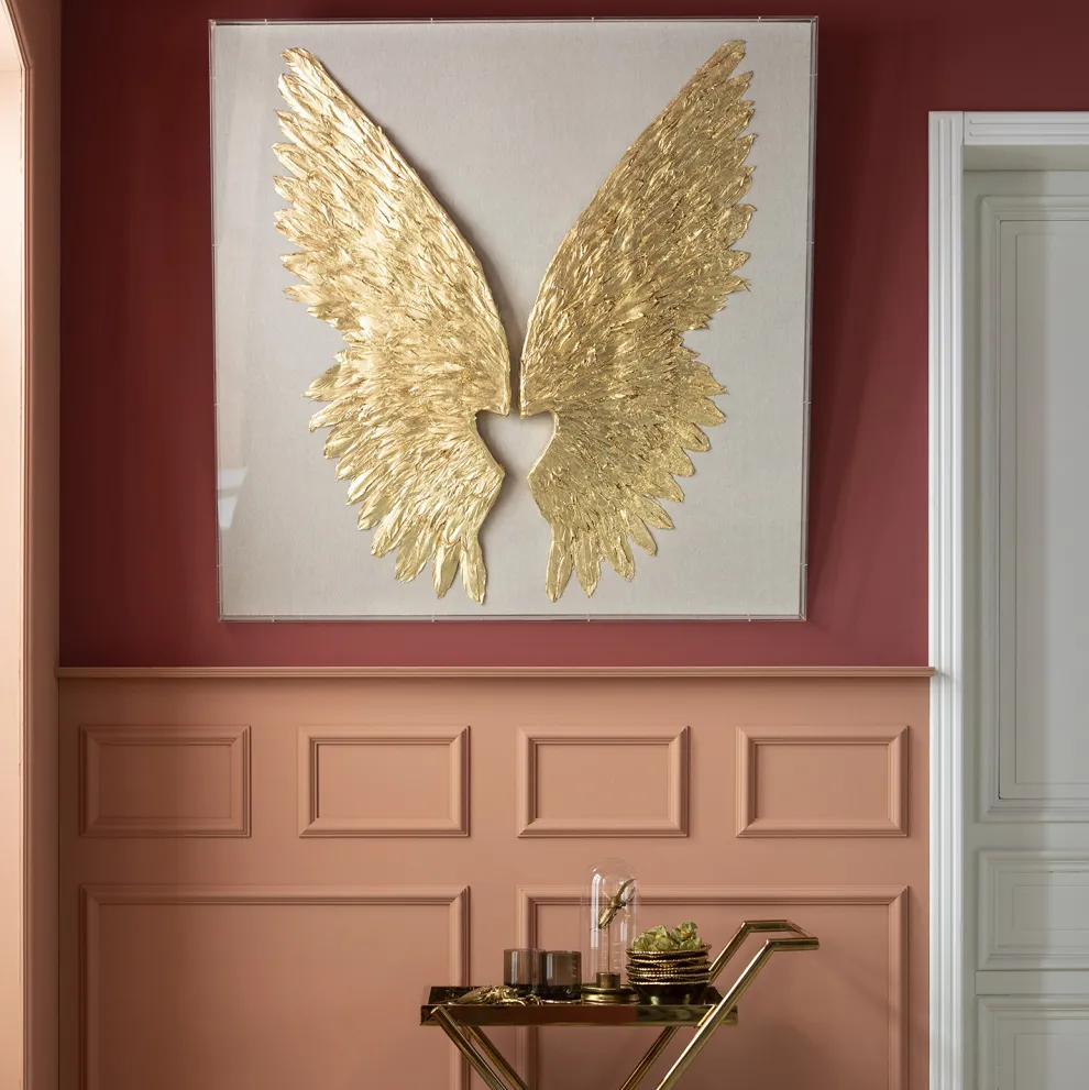 Wanddecoratie Wings Goud-Wit 120x120cm