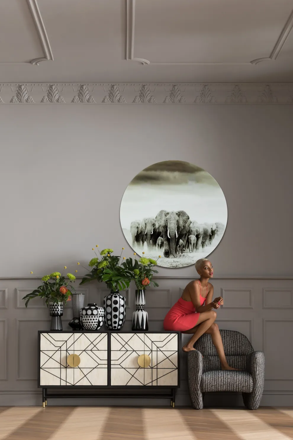 Wandfoto Elephant Walk Ø120cm