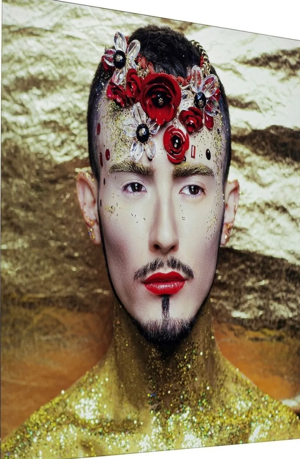 Wandfoto Glass Metallic Flower Man 80x80 Cm