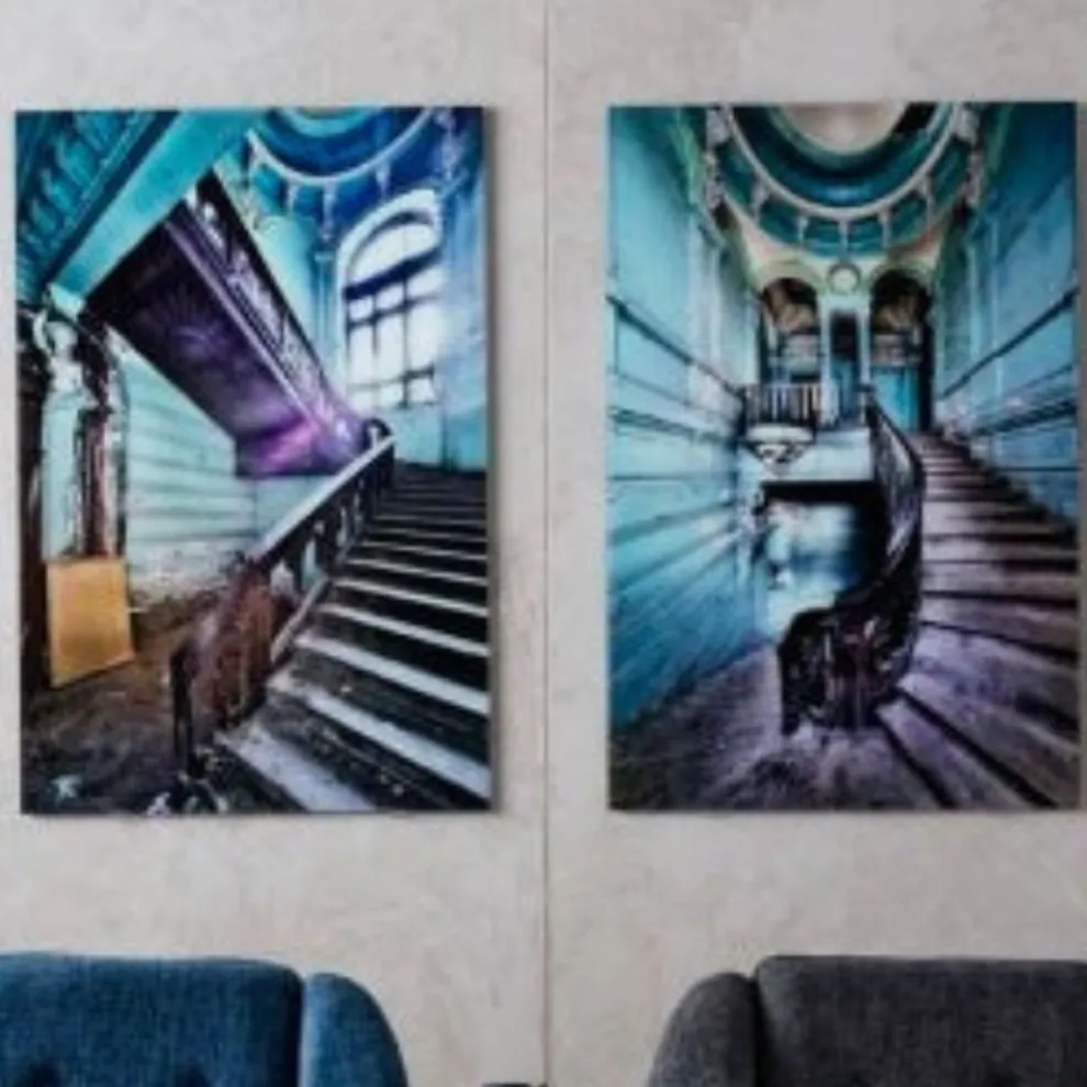 Wandfoto Glass Old Staircase 120x80 Cm